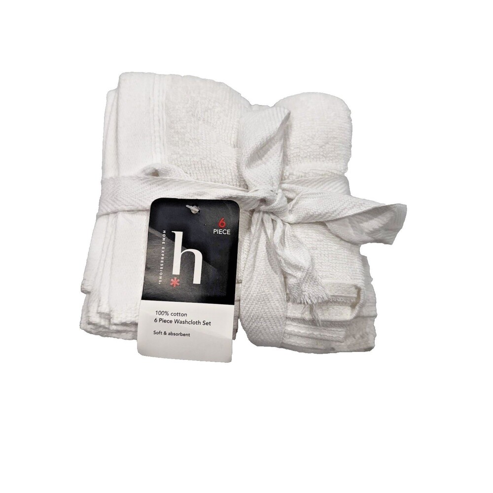 New Home Expressions Bright White  Cotton Wash Cloths Set of 6